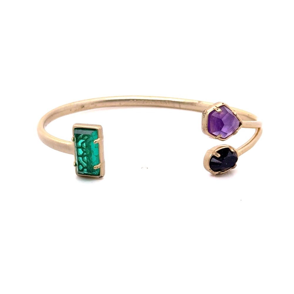 Kendra Scott Gold Tone Open Cuff Bracelet Green Purple Blue Stones